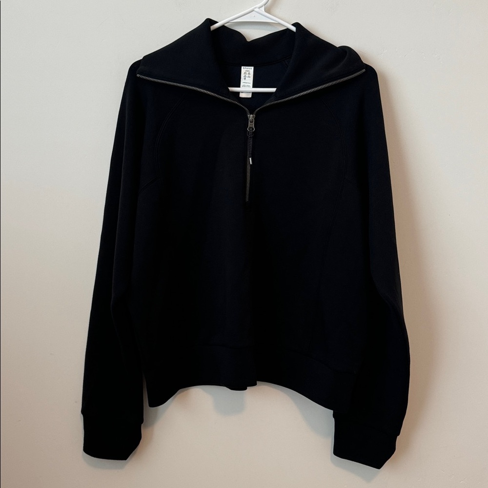 SPANX® AirEssentials stretch-jersey half-zip sweatshirt in Black Size: L - Picture 2 of 5
